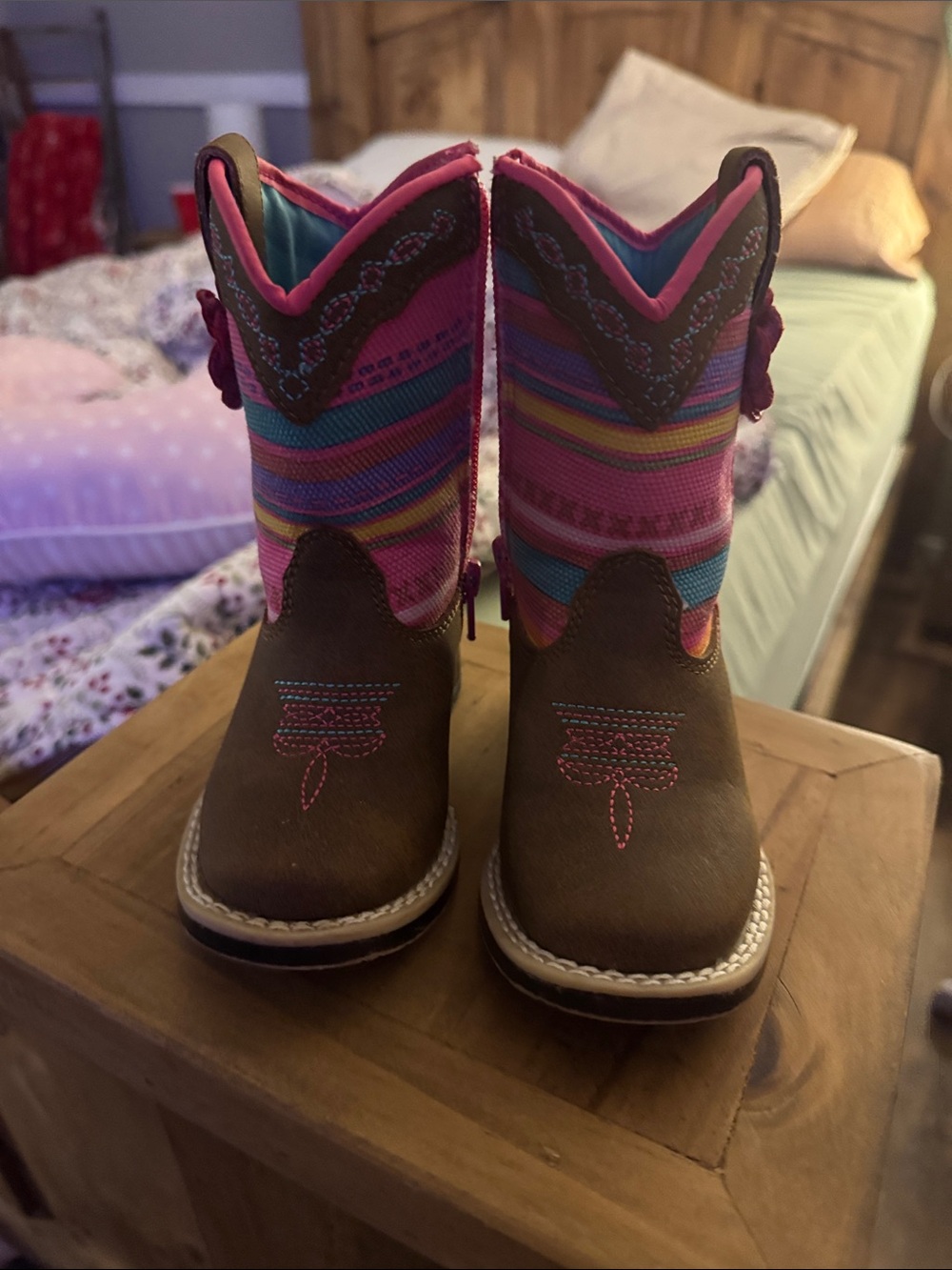 Twister Brown Leather Girls Cowgirl Boots with Pink Accents
